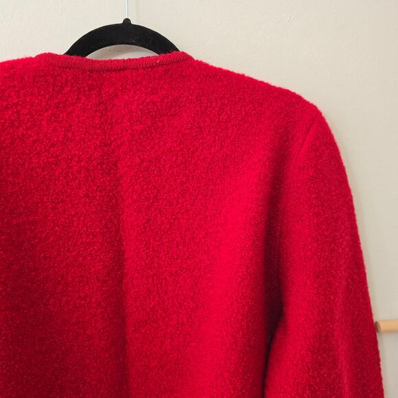 Lands' End 100% Wool Button Up Sweater Cardigan Red Vintage Size 12 - Picture 9 of 15